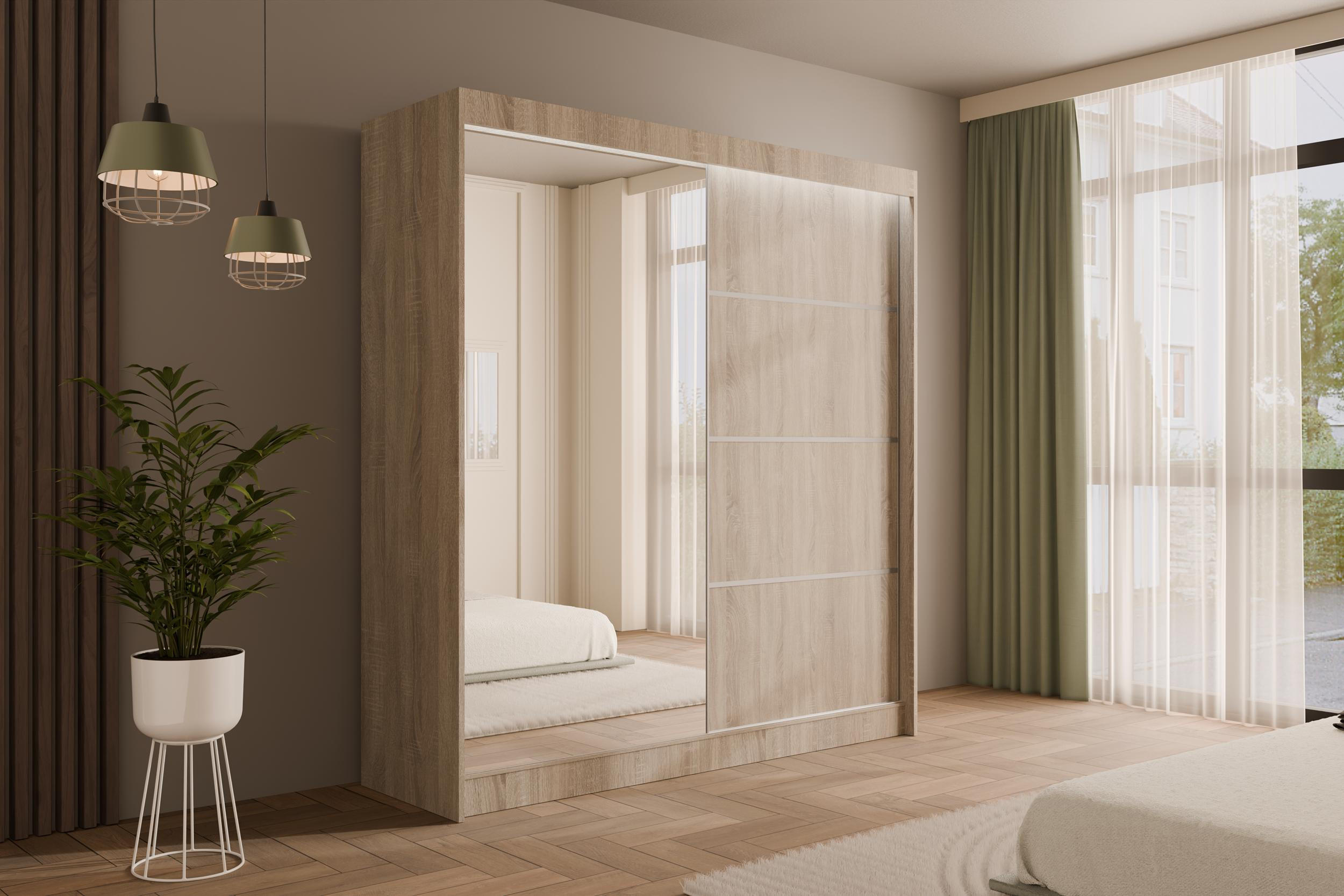 KLEIDERSCHRANK PAOKI mit LED - 200 cm - Sonoma Eiche - Sonoma Eiche, Holzwerkstoff (200/215/61cm) - ALTDECOR