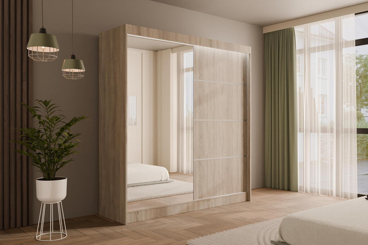 KLEIDERSCHRANK PAOKI mit LED - 200 cm - Sonoma Eiche - Sonoma Eiche, Holzwerkstoff (200/215/61cm) - ALTDECOR