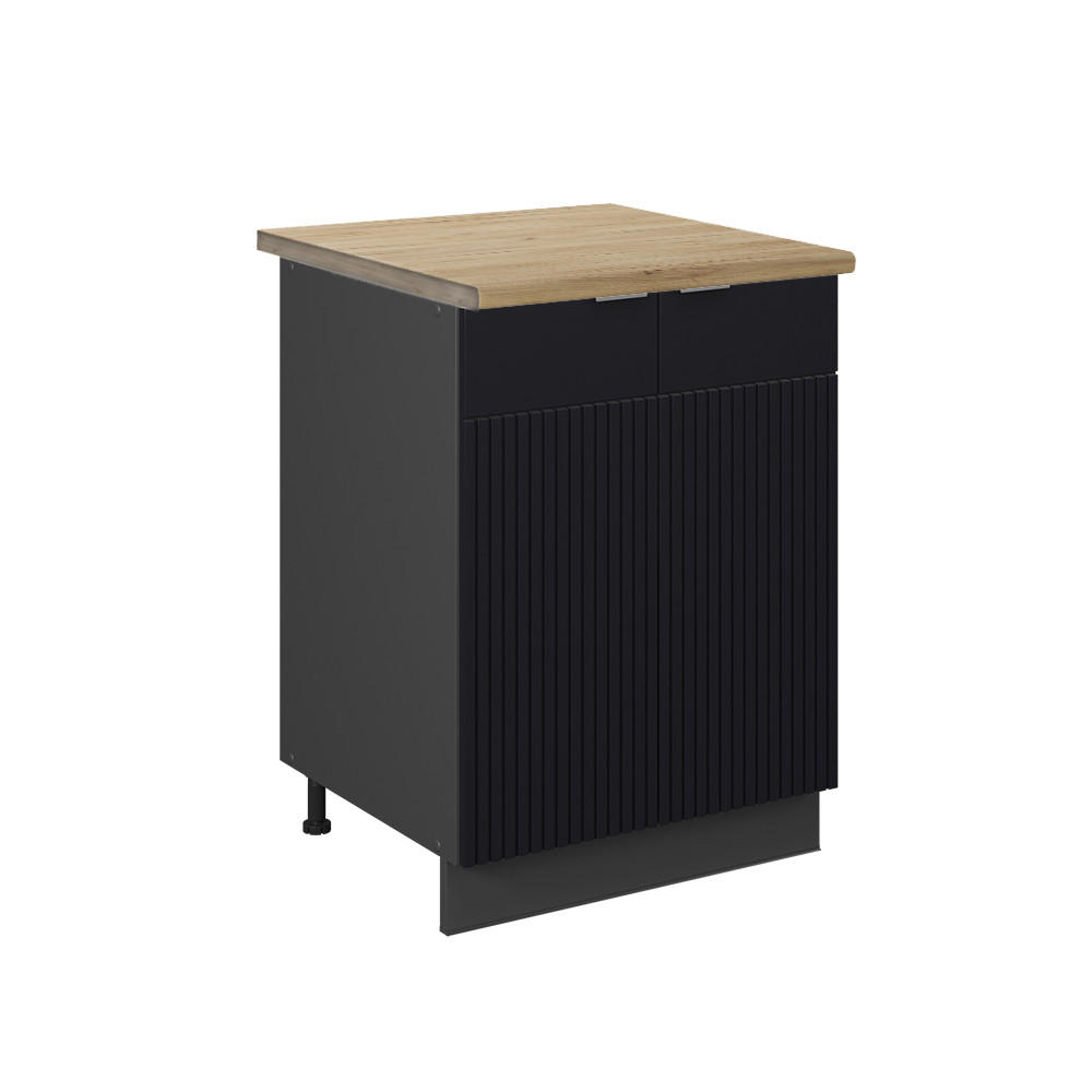 KÜCHENUNTERSCHRANK Fame-Line, Schwarz gestreift, 60 cm, AP Eiche - Anthrazit/Schwarz, Holzwerkstoff (60/82/60cm) - Vicco