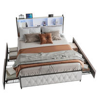 POLSTERBETT 180x200 cm LED USB 4 Schubladen Samt Beige - Beige, Metall (180/200cm)