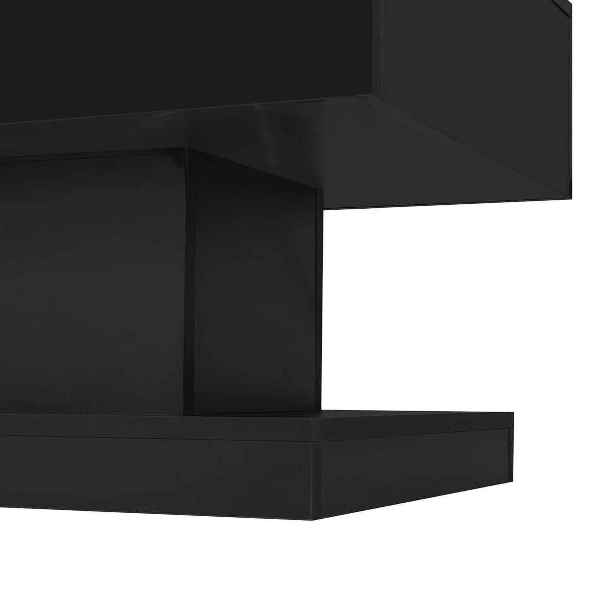 COUCHTISCH aus Spanplatte 100x50x45 cm Schwarz mit Hochglanz, LED-Beleuchtung, hydraulischem Lift und Stauraum - Schwarz, Holzwerkstoff (100/50/45cm) - Modfu