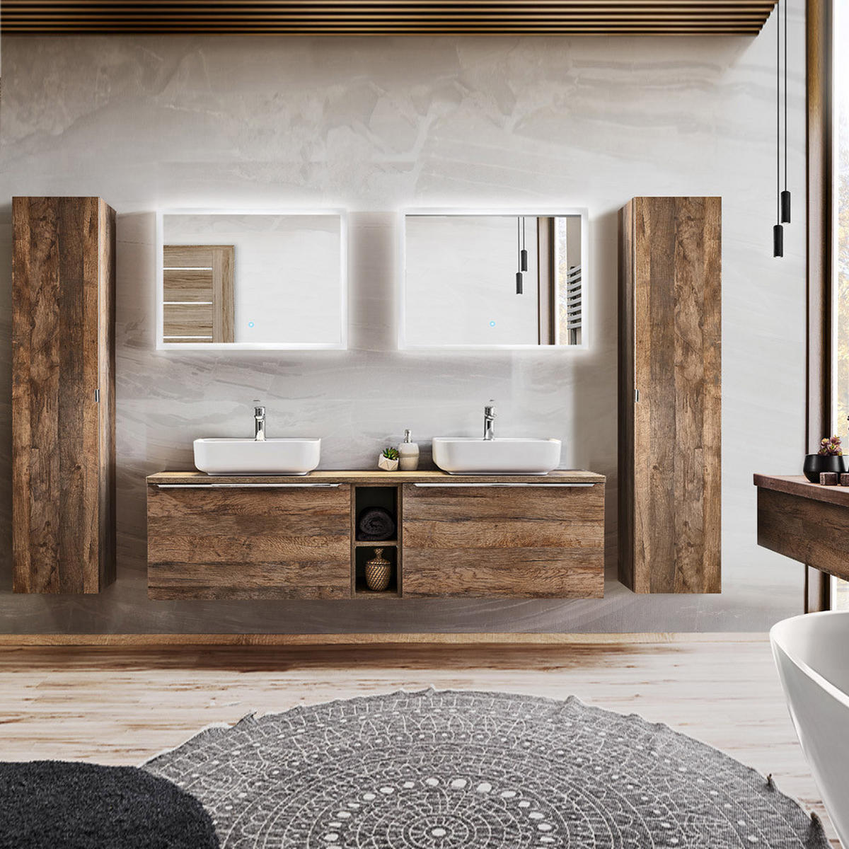 BADMÖBEL-SET 10-TLG. Puebla-56 - Braun, Holzwerkstoff (270/200/46cm) - Lomado