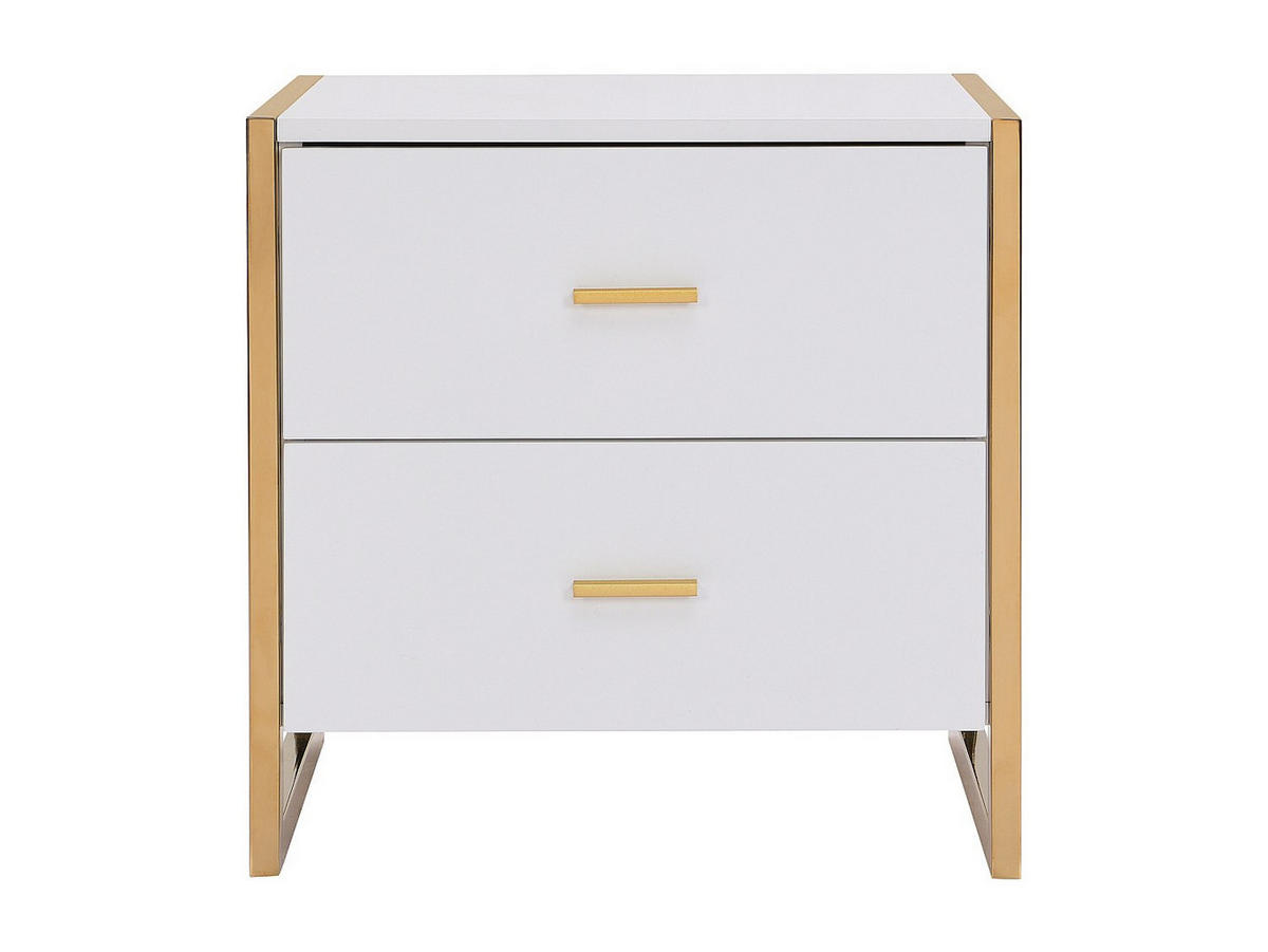 NACHTTISCH mit 2 Schubladen - MDF - Weiß lackiert & Goldfarben - OMBRELIA - Weiß, Holz (40/50/50cm) - Pascal Morabito