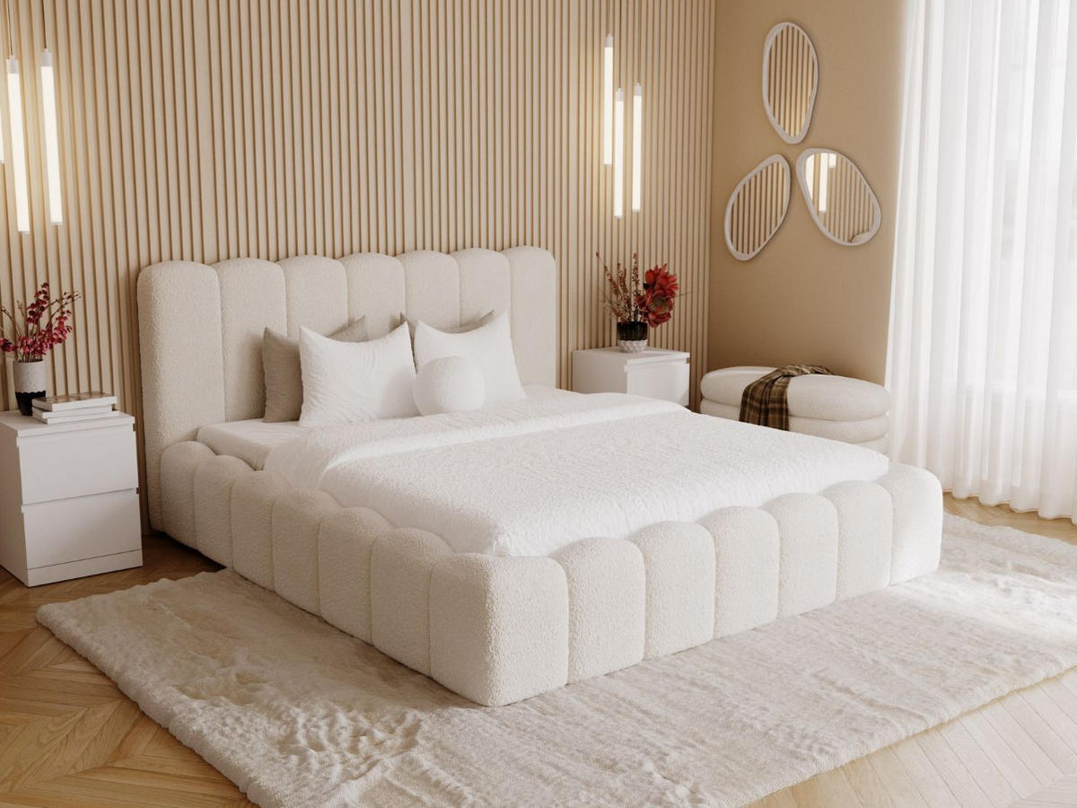 POLSTERBETT Smile 160x200 Bouclé-Stoff Creme - Creme, Textil (160/200cm) - Graingold