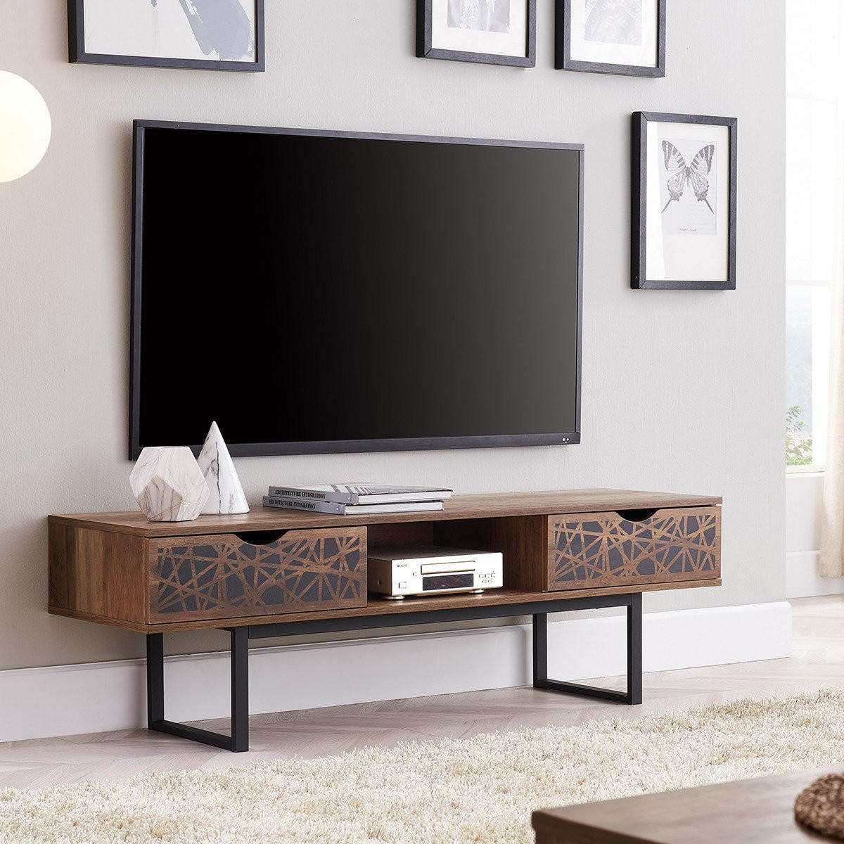 TV-MÖBEL mit 2 Schubladen und Ablage im Holzdekor L140 cm - Anaëlle - Nussbaumfarben, Holzwerkstoff (39/43/140cm) - Calicosy