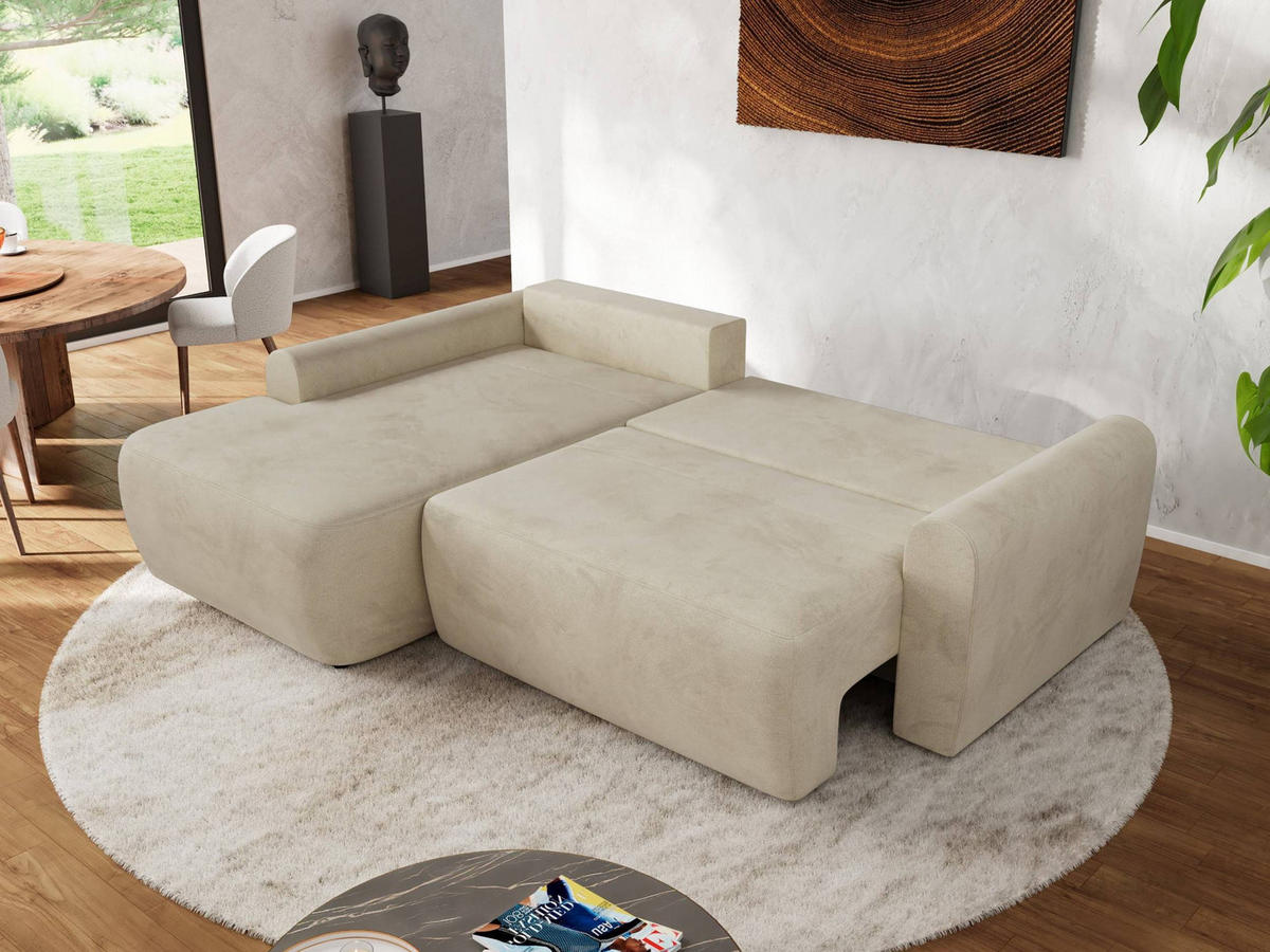 ECKSCHLAFSOFA CUBO L Beige Velvet - links - Beige/Schwarz, Kunststoff/Textil (273/187cm) - MKS