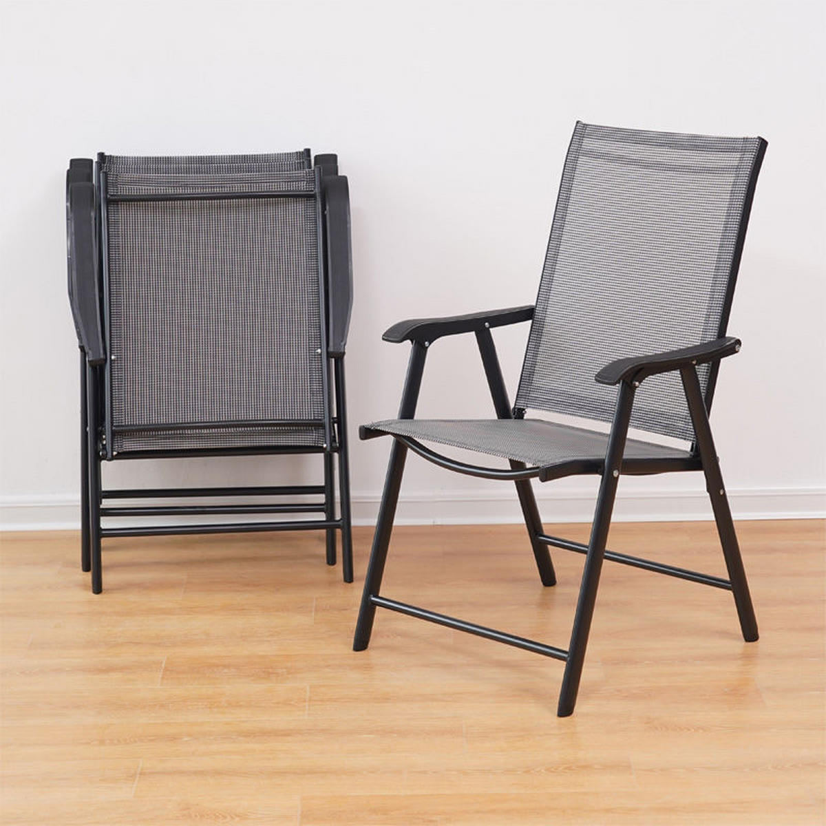 KLAPPSTUHL-SET(2 Sthüle) aus Metall Stoff in Schwarz für Balkon Garten oder Terrasse draußen - Schwarz, Metall (59/95/66cm) - Livingandhome