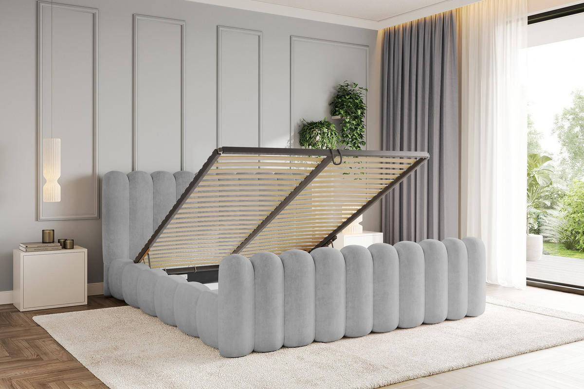 POLSTERBETT mit Bettkasten, Fußteil und Lattenrost, Boxbett ohne Matratze - SENA-Z 180x200 Grau - Hellgrau, Holzwerkstoff/Textil (180/200cm) - ALTDECOR