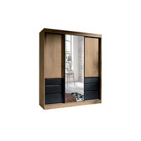 SCHWEBETÜRENSCHRANK HAITI 180/216 cm in Eiche Lefkas / Schwarz - Eichefarben/Schwarz, Holzwerkstoff (180/65/216cm) - Deine Möbel 24