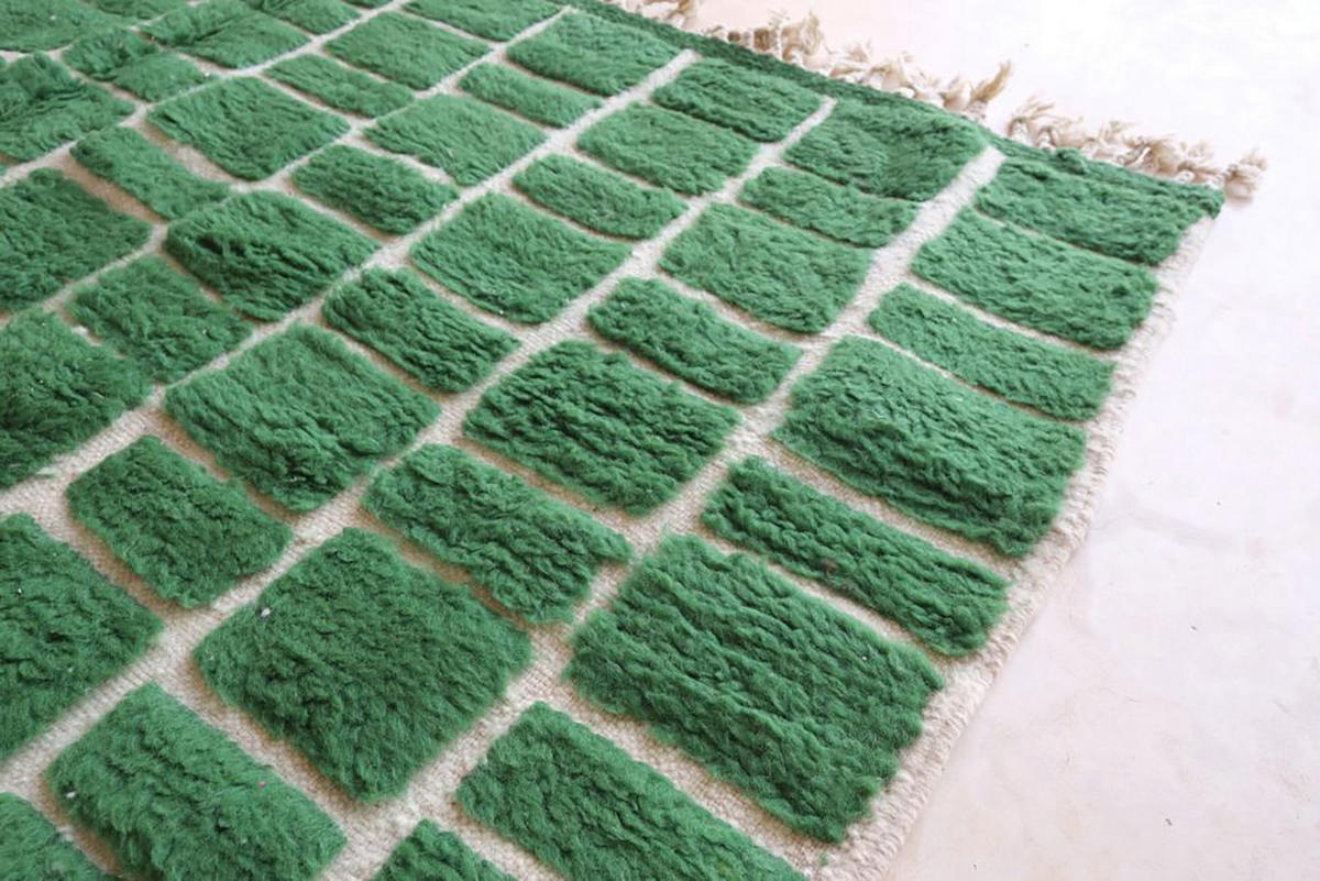 BERBERTEPPICH aus Marokko aus Wolle kariert grün - Grün, Naturmaterialien (200/288cm) - AFK Living