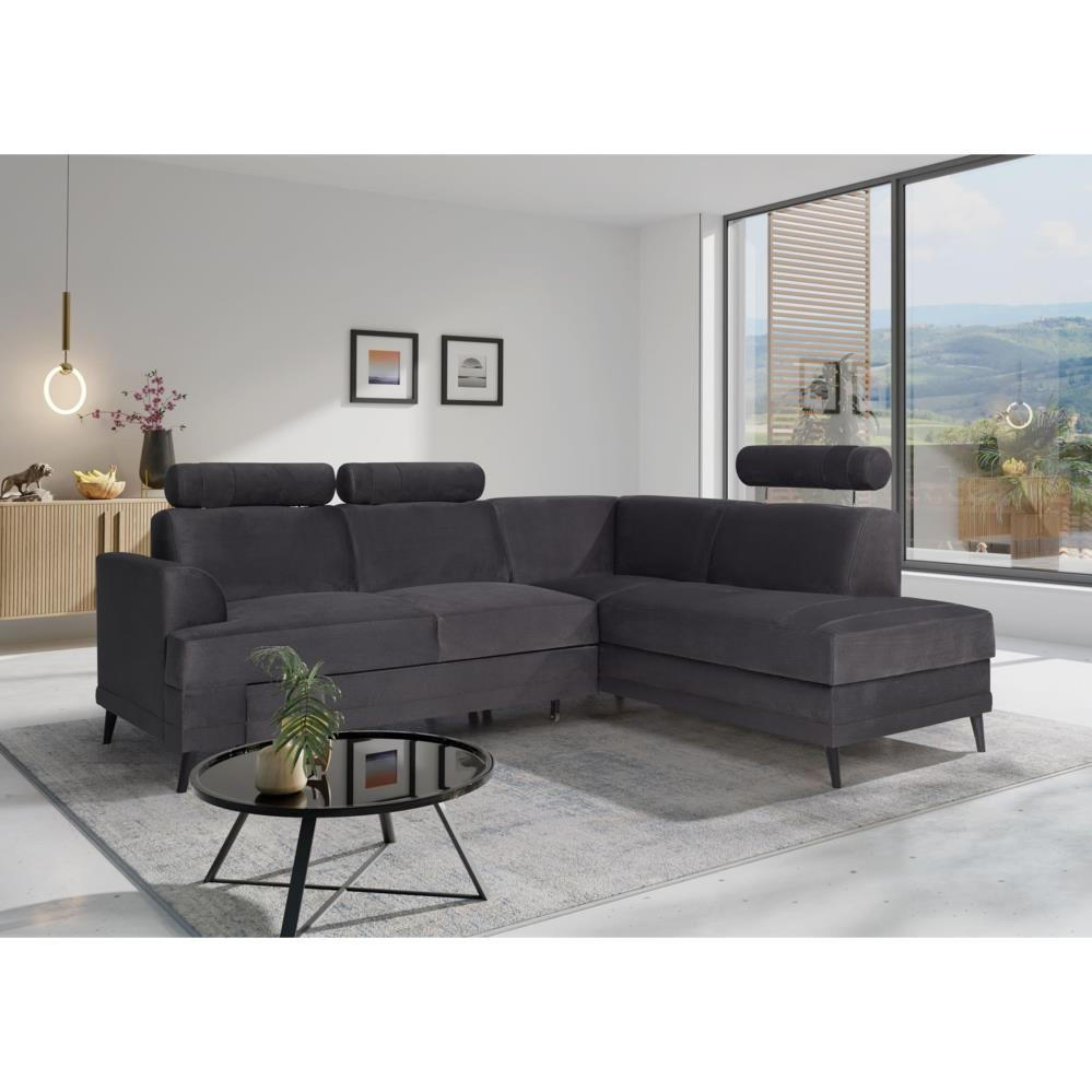 ECKSCHLAFSOFA Kordian rechts schwarz - Schwarz, Textil (250/200cm) - Beautysofa