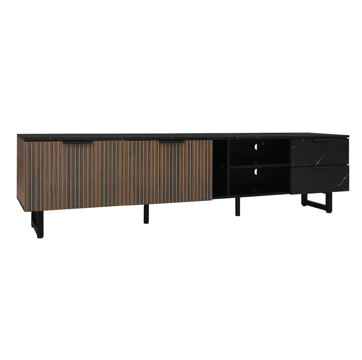 TV-SCHRANK 200/38/50 cm schwarz/holzfarben aus MDF mit LED - Schwarz, Holzwerkstoff (200/50/38cm) - OKWISH