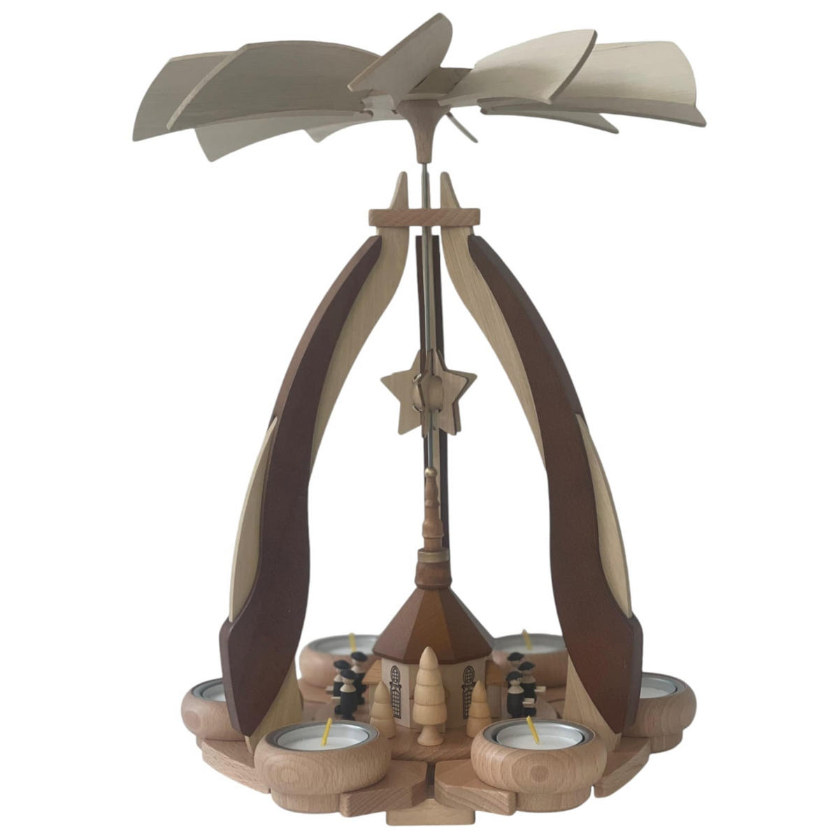 PYRAMIDE Seiffener Kirche für 6 Teelichter 27/27/36 cm - Multicolor, Holz (27/36/27cm)