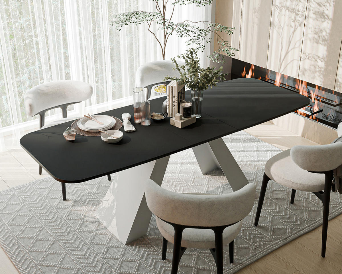 AUSZIEHTISCH ZENITH 160/90/76 cm mit Metallgestell, Weiß / Schwarz - Schwarz/Weiß, Holzwerkstoff/Metall (90/160/76cm) - Idohome
