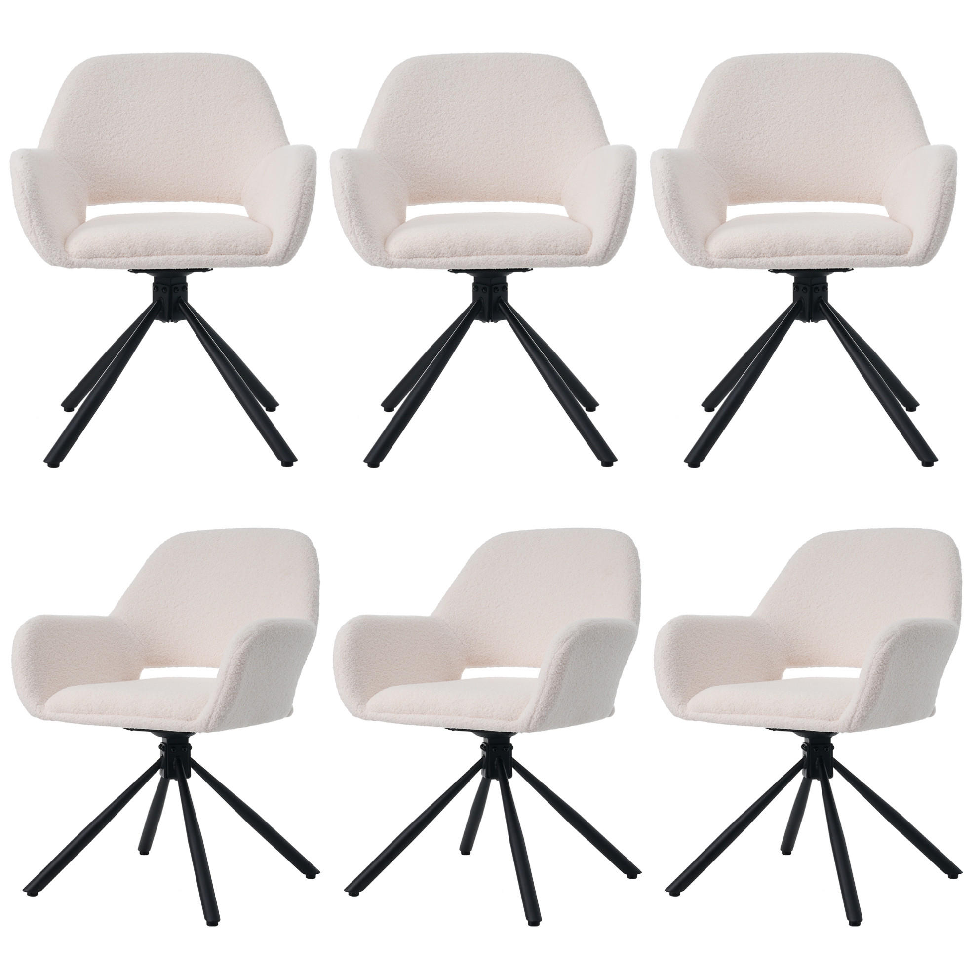 STUHL drehbar mit Armlehnen Sherpa White 6er-Set - Weiß, Metall (60/80/60.2cm) - Meubliv
