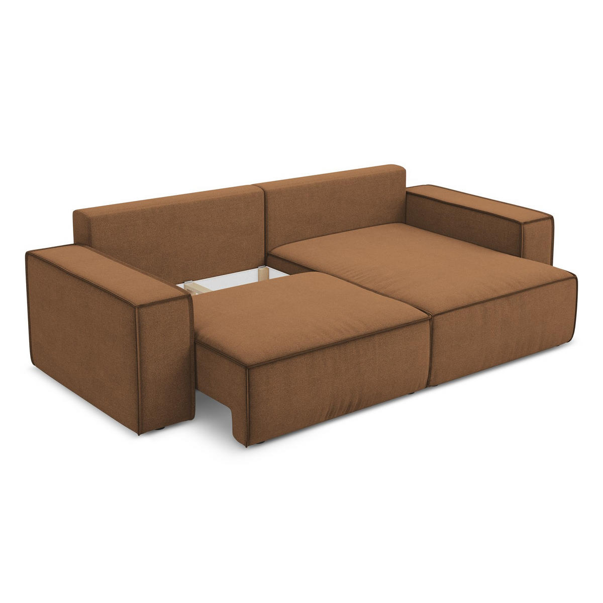 ECKSOFA mit Schlaffunktion Strukturstoff Stoff Orange - Terracotta/Schwarz, Kunststoff/Textil (257/148cm) - LaMiaSofa