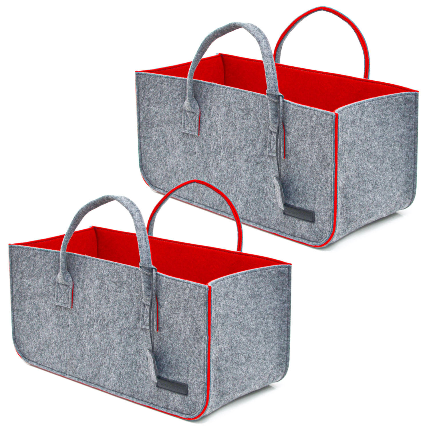 FILZTASCHE Kaminholzkorb - 2er Set - 50x25x25cm - Shopper Einkaufstasche - Rot, Kunststoff (50/25/25cm) - Dunedesign