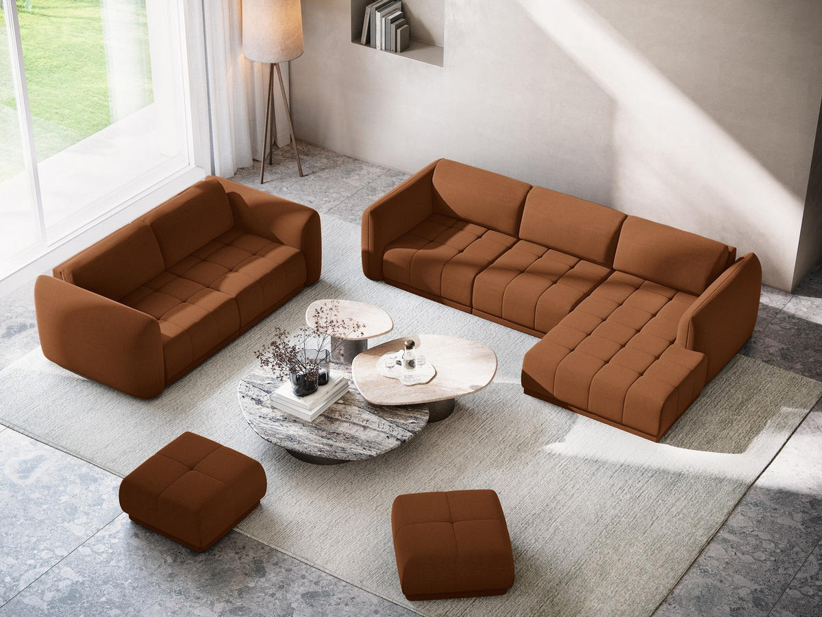 ECKSOFA Rechts Samt Stoff Orange - Terracotta/Schwarz, Kunststoff/Textil (290/170cm) - Makamii