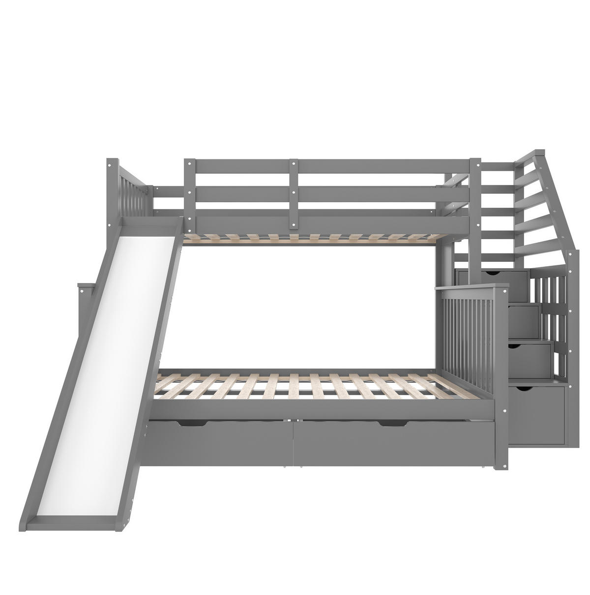 ETAGENBETT 90/200 cm Grau mit Schubladen und Rutsche aus Kiefernholz - Grau, Holz (90/200cm) - OKWISH