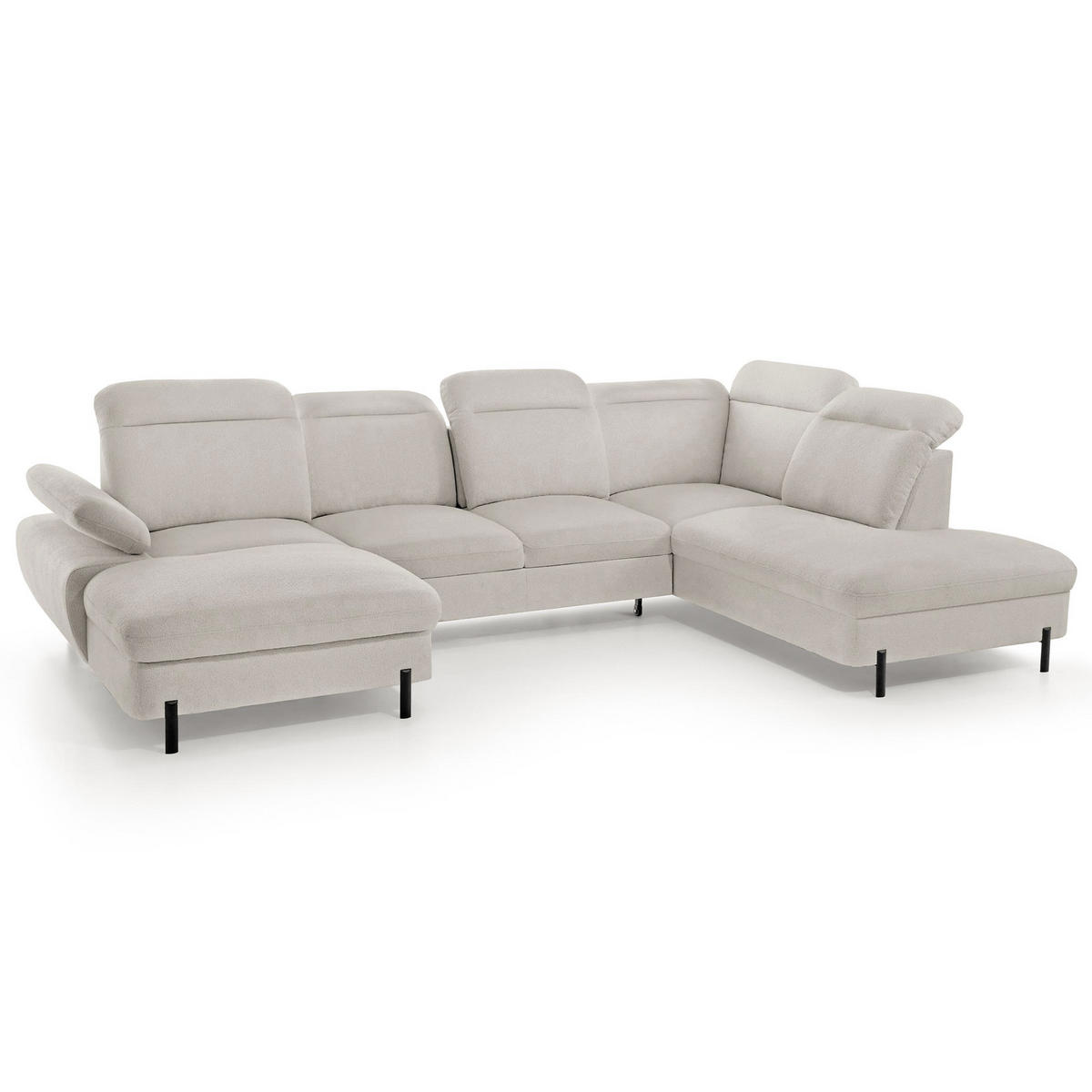 WOHNLANDSCHAFT Sora U mit Schlaffunktion und verstellbarer Sitztiefe, Kopfstützen und Armlehne, 365 cm, Beige, Links - Beige/Schwarz, Textil (365/107/235cm) - Beautysofa