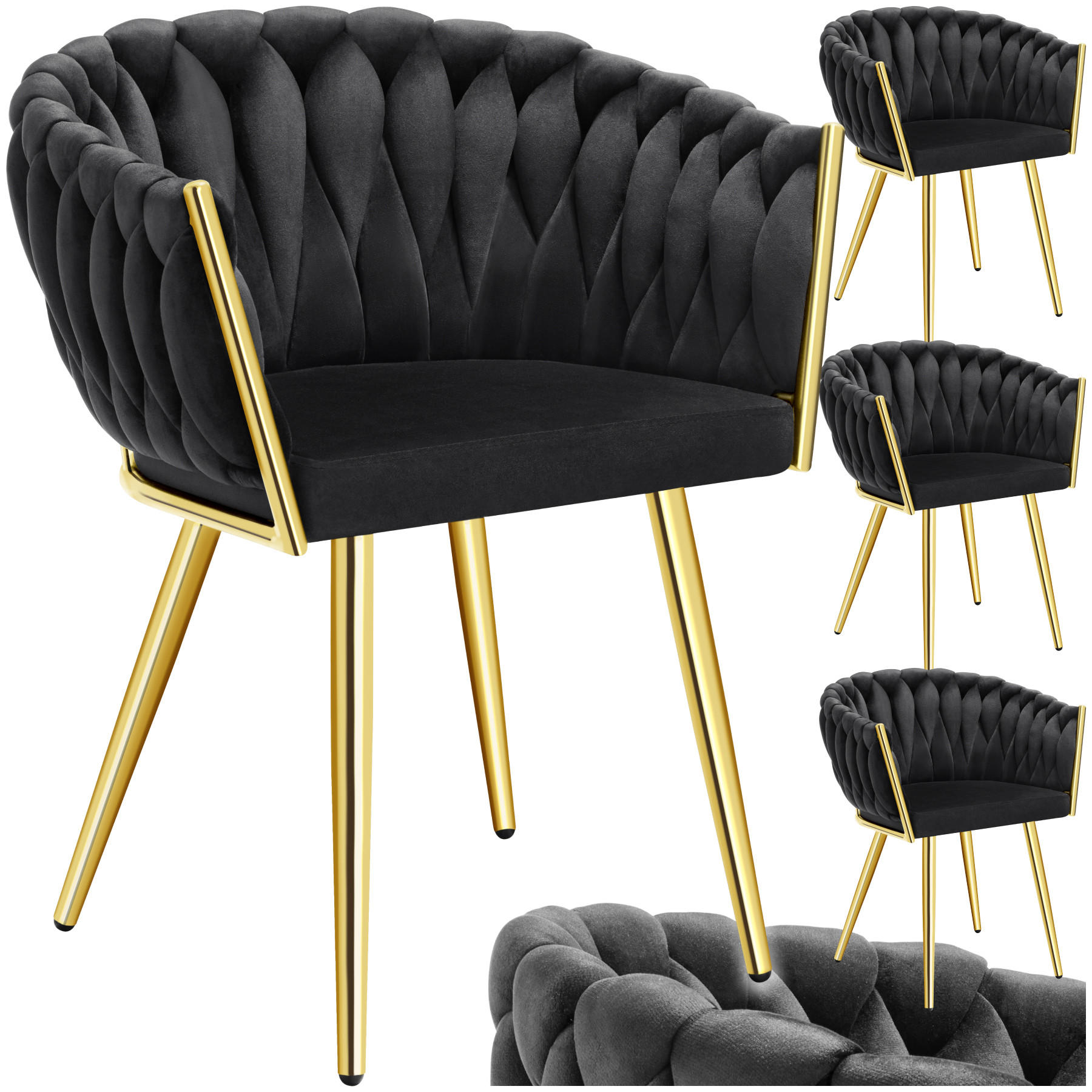 ESSZIMMERSTUHL 4er Set Astano,60,5 x 55 x 75 cm,schwarz/gold - Goldfarben/Schwarz, Textil (60.5/75/55cm) - tectake