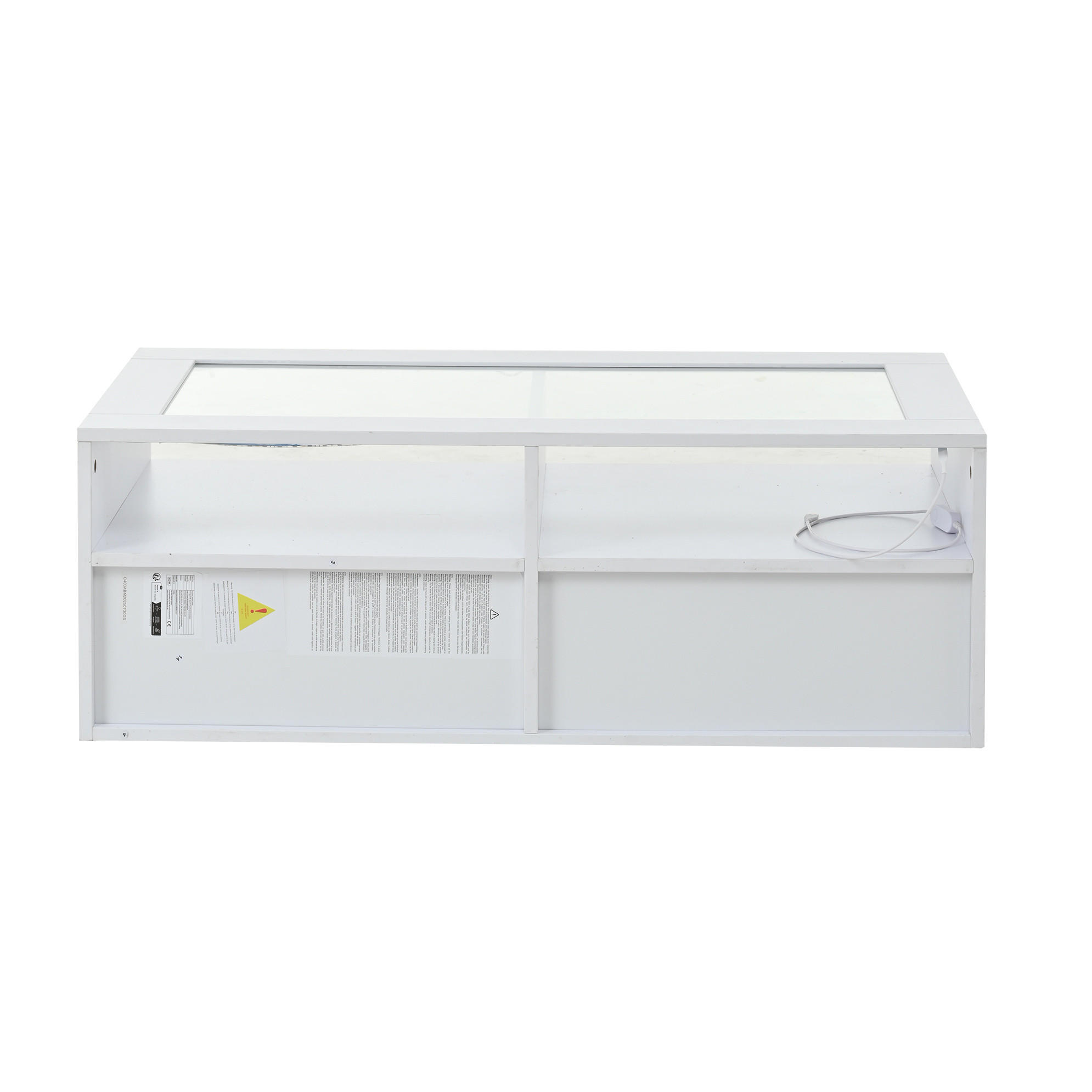 OKWISH KONFERENČNÍ stolek 100/50/35 cm bílý ze skla a dřevotřísky s LED osvětlením a 2 zásuvkami