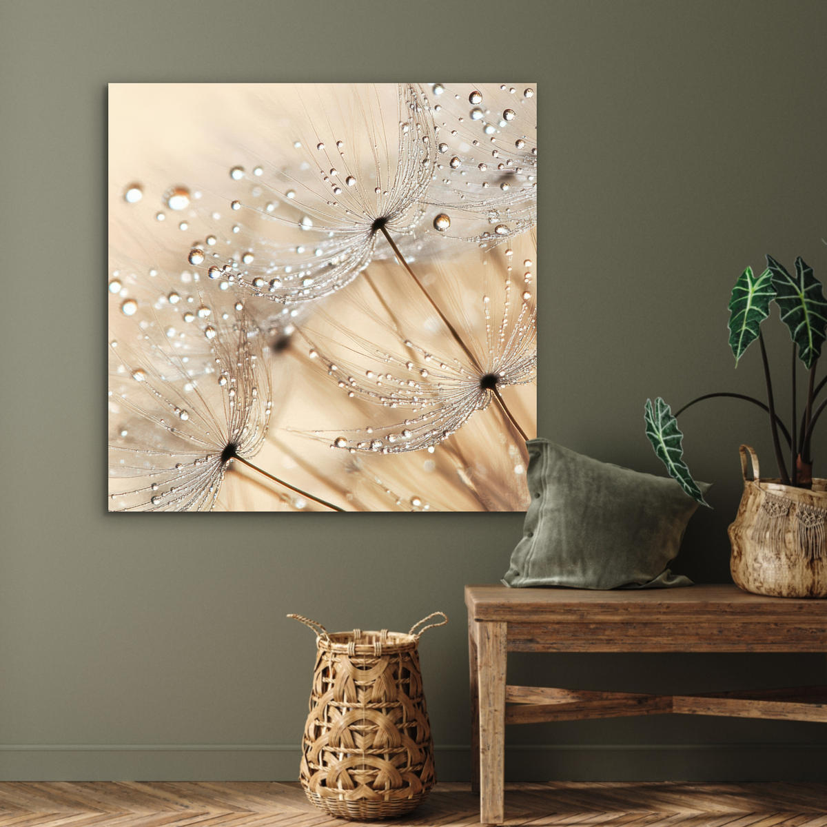 KOVOVÝ OBRAZ Púpava - Abstraktné - Príroda - Béžová 90x90 cm - hnedá, kov (90/90cm) - MuchoWow