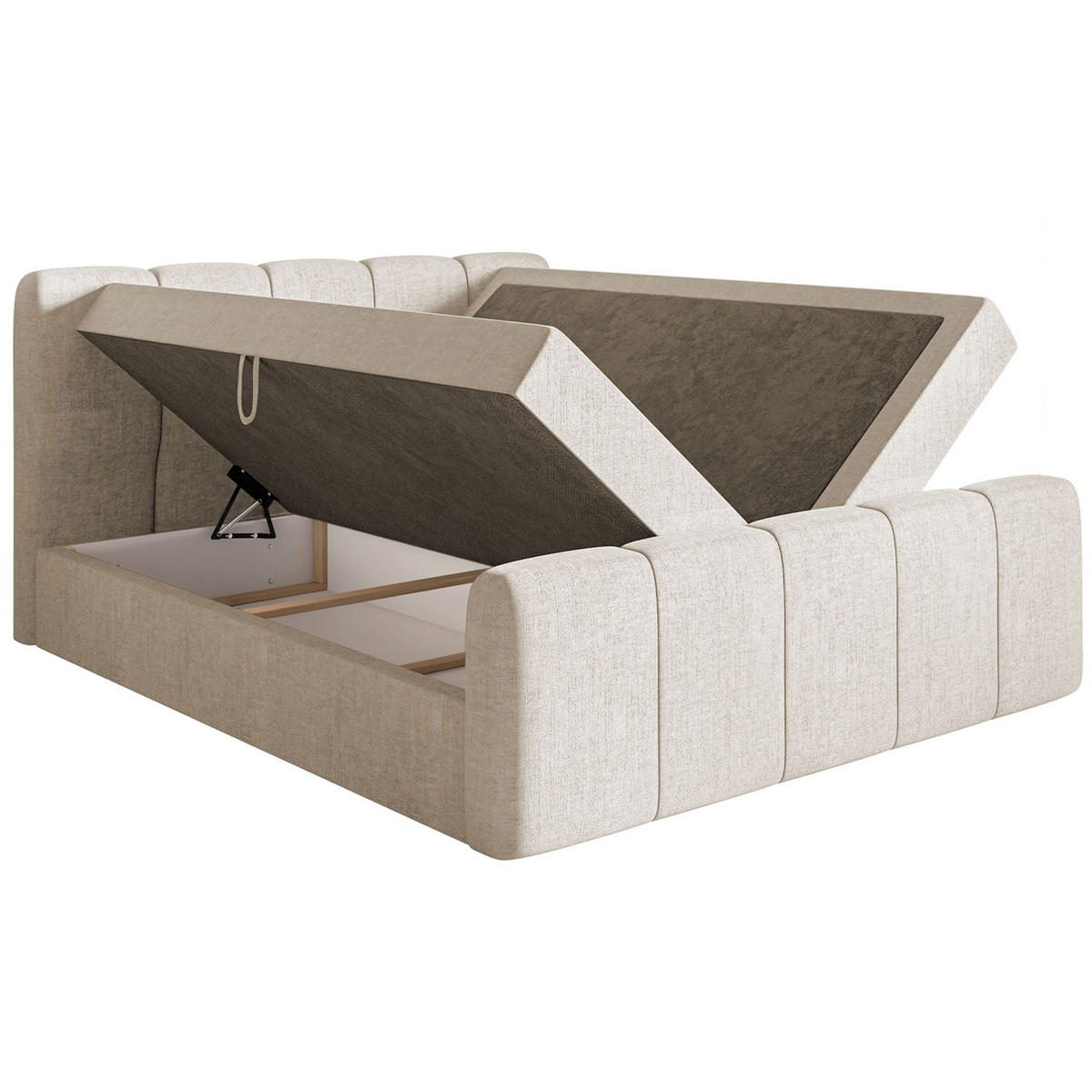 BOXBETT Cloudy II mit Bettkästen und Topper Chenille Hellbeige, 160x200 cm - Ecru/Schwarz, Kunststoff/Textil (160/200cm) - Selsey