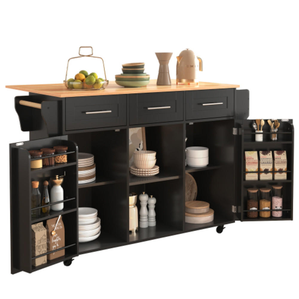 KÜCHENINSEL schwarz aus MDF mit klappbarer Erweiterungsplatte 139 × 46 × 91,5 cm - Schwarz, Holzwerkstoff (139/91.5/71cm) - Luhomfu