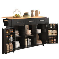 KÜCHENINSEL schwarz aus MDF mit klappbarer Erweiterungsplatte 139 × 46 × 91,5 cm - Schwarz, Holzwerkstoff (139/91.5/71cm) - Luhomfu