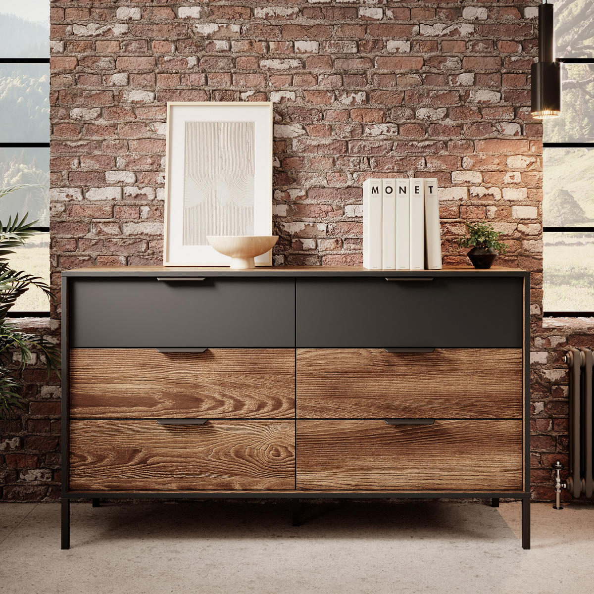 KOMMODE MELTON B 137 cm Kastanie / Anthrazit - mit 6 Schubladen, Soft-Close und Metallfüßen - Kastanienfarben/Anthrazit, Holz/Holzwerkstoff (137/81/39cm) - Ravio