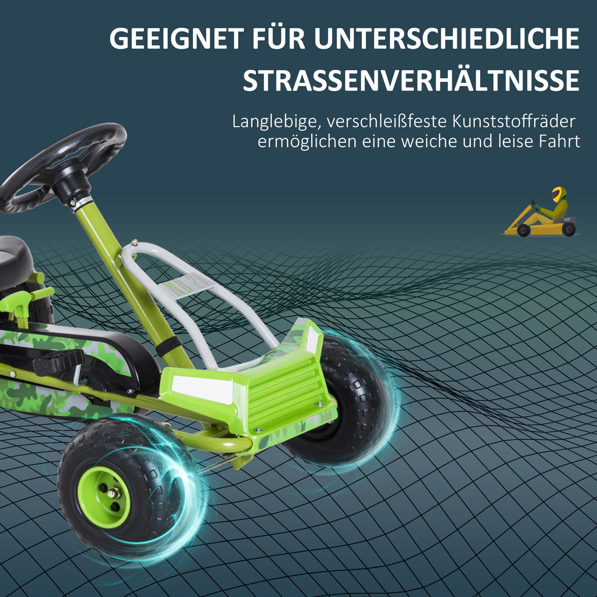 KINDER GO KART TRETAUTO, Grün, Metall+ Kunststoff - Grün, Metall (95/66.5/57cm) - HOMCOM