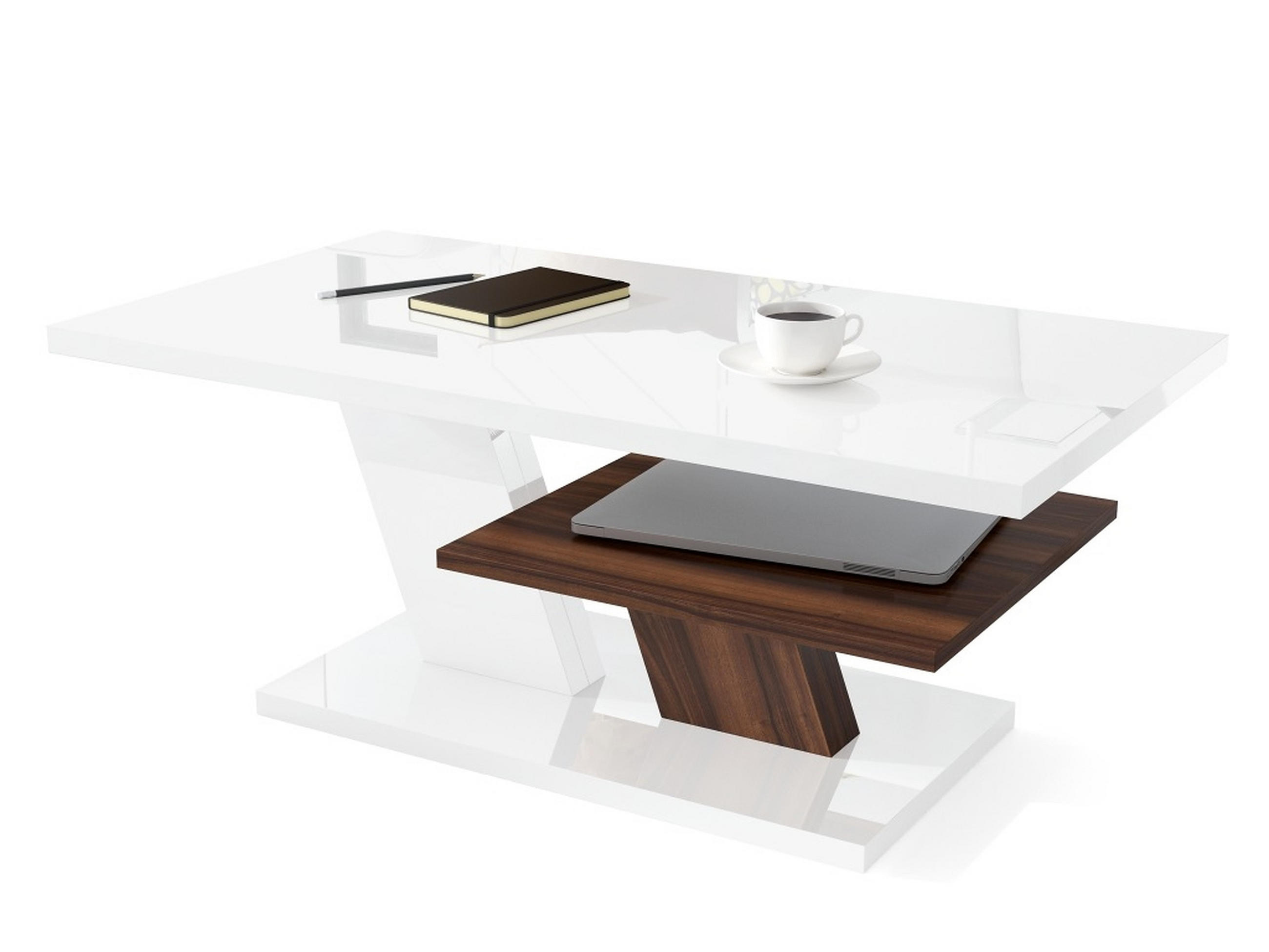 designimpex Couchtisch Weiß Hochglanz, Nussbaum 110x45x60 cm