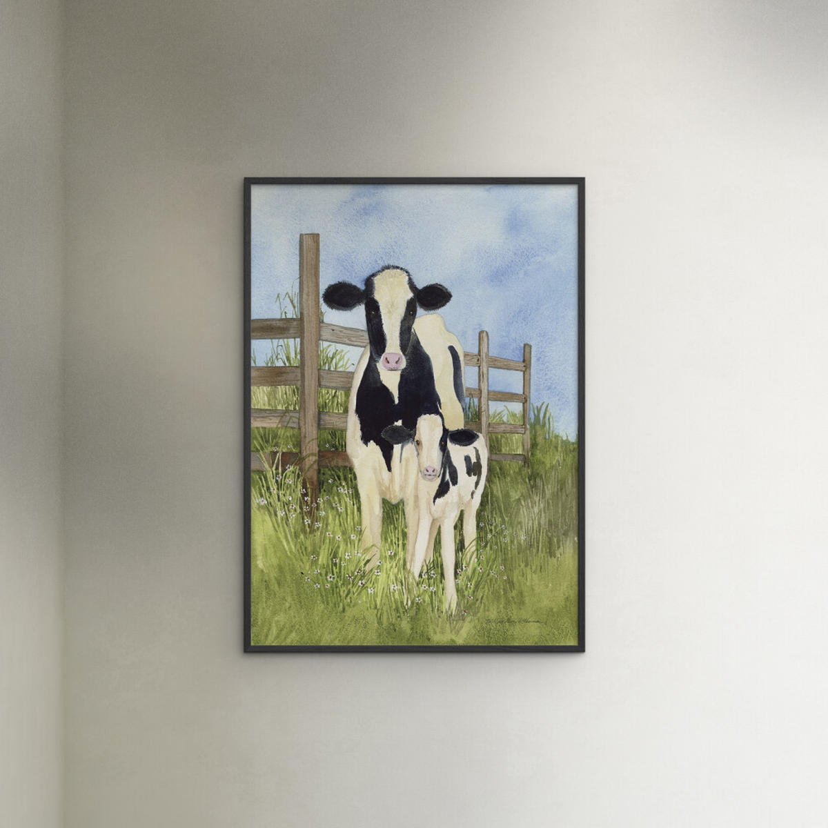 POSTER mit Rahmen Wild Apple - Farm Family Cows - Schwarz/Grün, Holz/Papier (30/40cm) - Poster&Frame