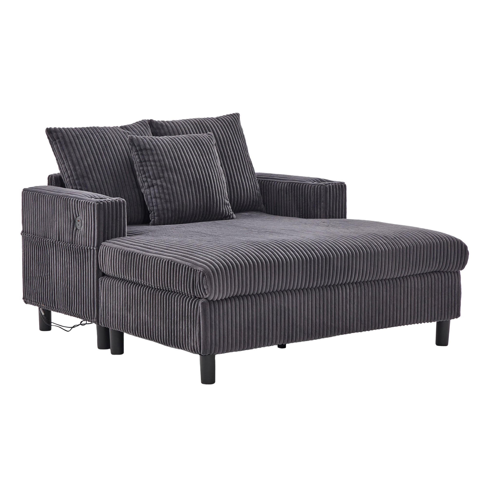 CHAISELONGUE 2-Sitzer Cord Dunkelgrau mit LED, USB und Getränkehalter - Dunkelgrau, Holzwerkstoff/Kunststoff (128/85/142cm) - WISHDOR