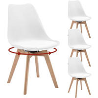 STUHL 4er Set, drehbar, Kunstleder, Massivholz, Weiß - Buchefarben/Weiß, Holz/Kunststoff (48/83/58.5cm) - Woltu