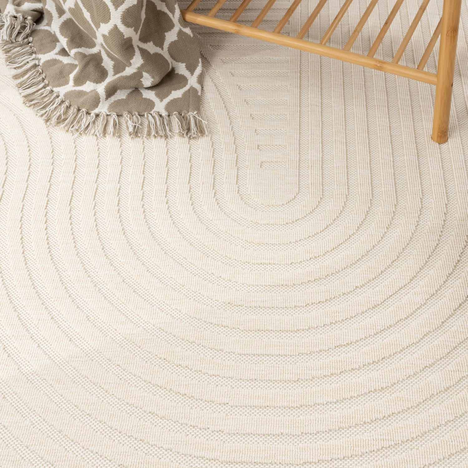 OUTDOOR Teppich Unifarben Spiralmuster Balkon, Terrasse schmutzabweisend Creme Rechteckig 160x230 - Creme, Textil (160/230cm) - KADIMA DESIGN