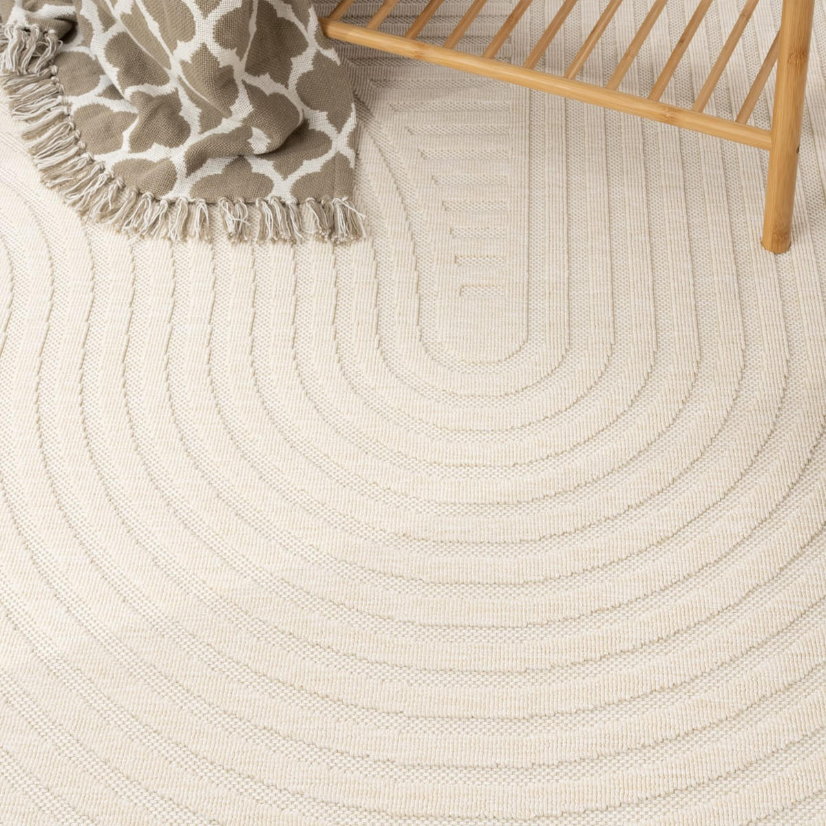 OUTDOOR Teppich Unifarben Spiralmuster Balkon, Terrasse schmutzabweisend Creme Rechteckig 120x170 - Creme, Textil (120/170cm) - KADIMA DESIGN
