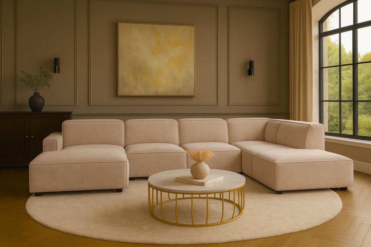 ECKSOFA Cursal V, Stoff Salvador, Beige, Rechts - Beige, Holz (364/262cm) - Kaiser Möbel