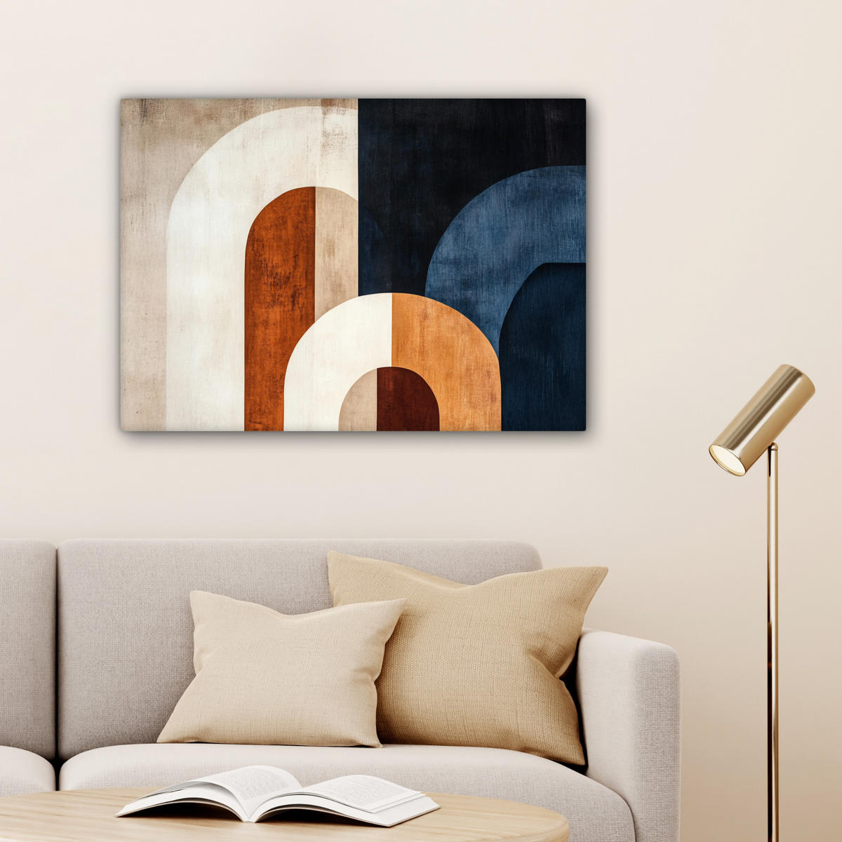 LEINWANDBILD Abstrakt - Formen - Dunkelblau Wandbilder 80x60 cm - Cognac, Textil (80/60cm) - MuchoWow