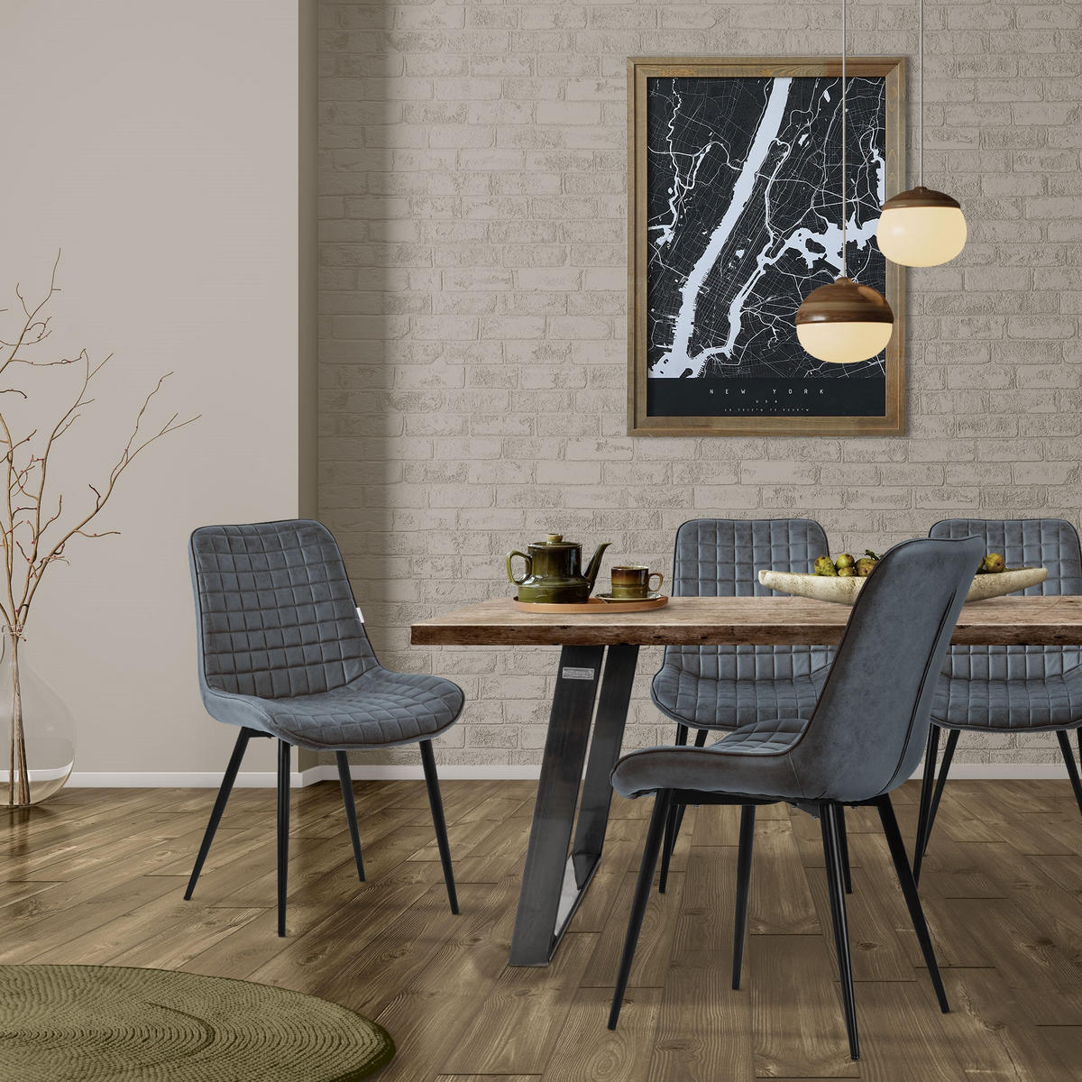 ESSZIMMERSTÜHLE 2ER-SET Anthrazit Kunstleder - Anthrazit/Schwarz, Metall (52/89/60cm) - ML-DESIGN