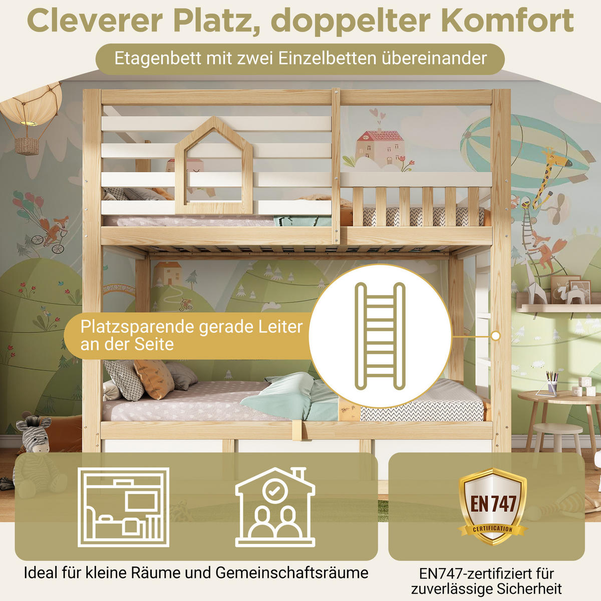 ETAGENBETT 90/200 cm, Weiß/Eichefarben mit Hydraulik-Stauraum, ohne Matratze - Weiß, Holz (90/200cm) - MIVRAY