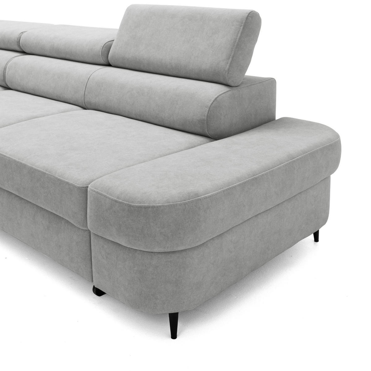 ECKSOFA PRIAM L Links mit Schlaffunktion 125x195 Velours Hellgrau - Hellgrau/Schwarz, Holz/Textil (203/275cm) - Muffo