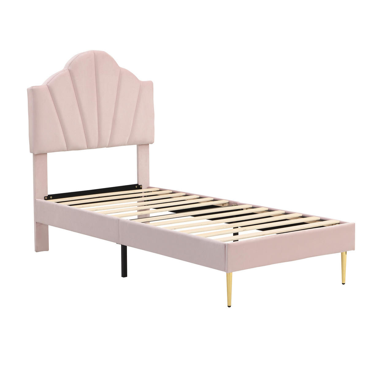POLSTERBETT 90/200 cm in Rosa mit Samtbezug und höhenverstellbarem Kopfteil - Rosa, Textil (90/200cm) - BEAOK