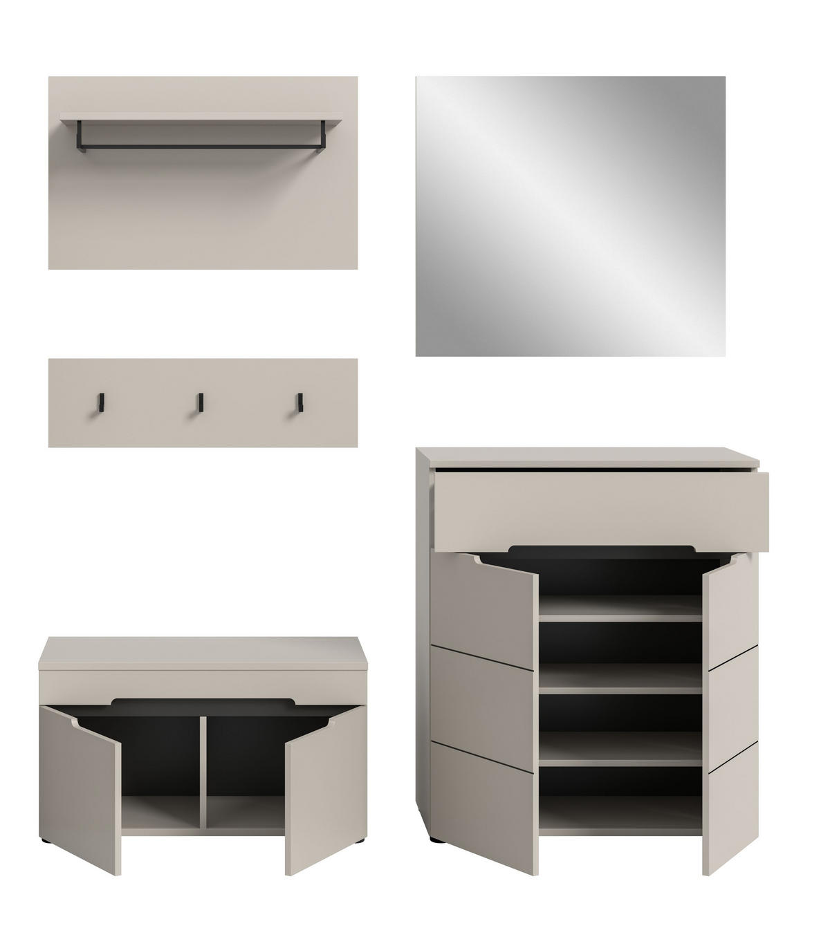 GARDEROBE Nova (B/H/T: ca. 175/190/37 cm) 5 tlg. in Basalt grau/weiß - Kaschmir, Holzwerkstoff (175/190/37cm) - Homes & Jones