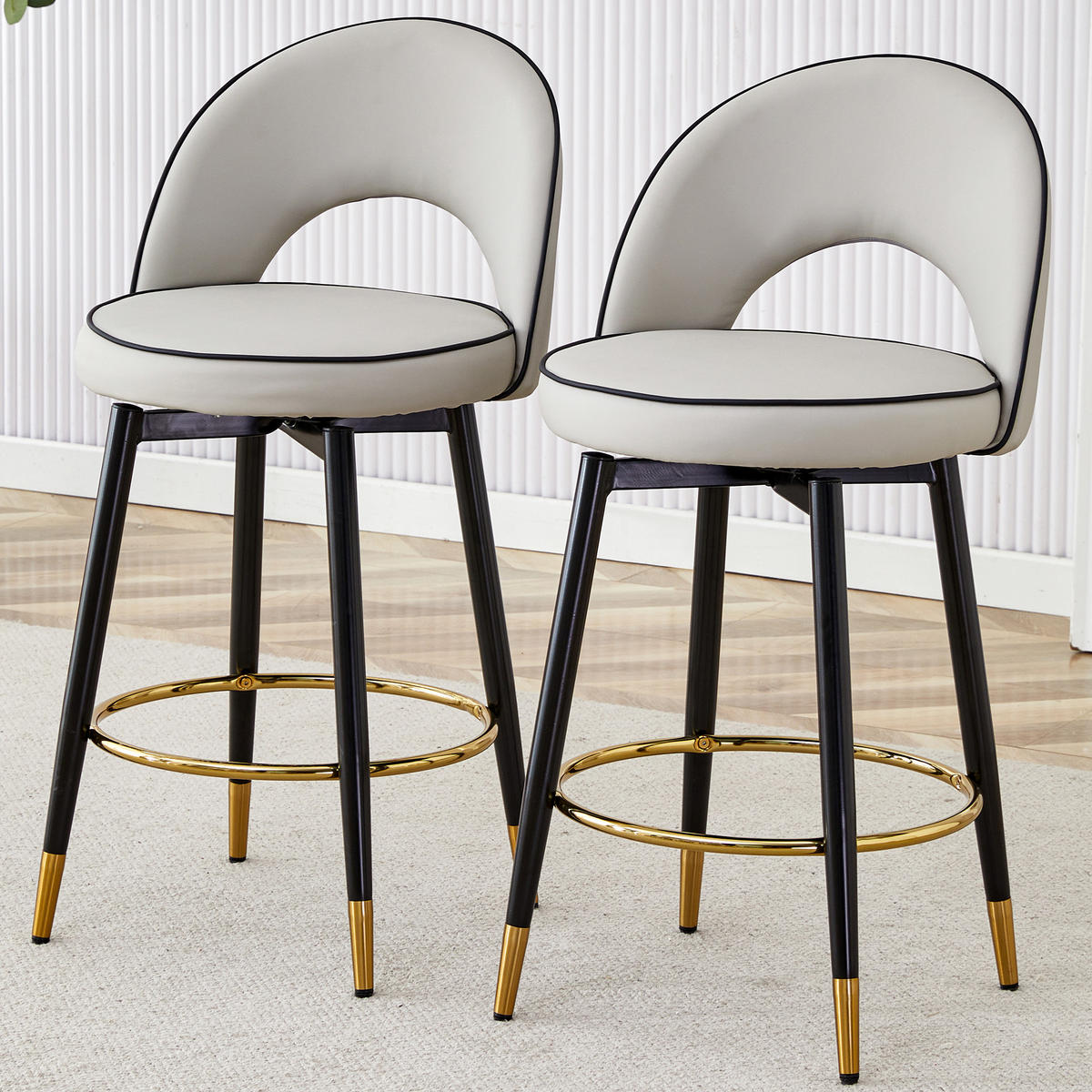 BARHOCKER 2er-Set Grau 360° drehbar mit Rückenlehne und PU-Leder - Grau, Metall (44/91.5/44cm) - PANGIVO