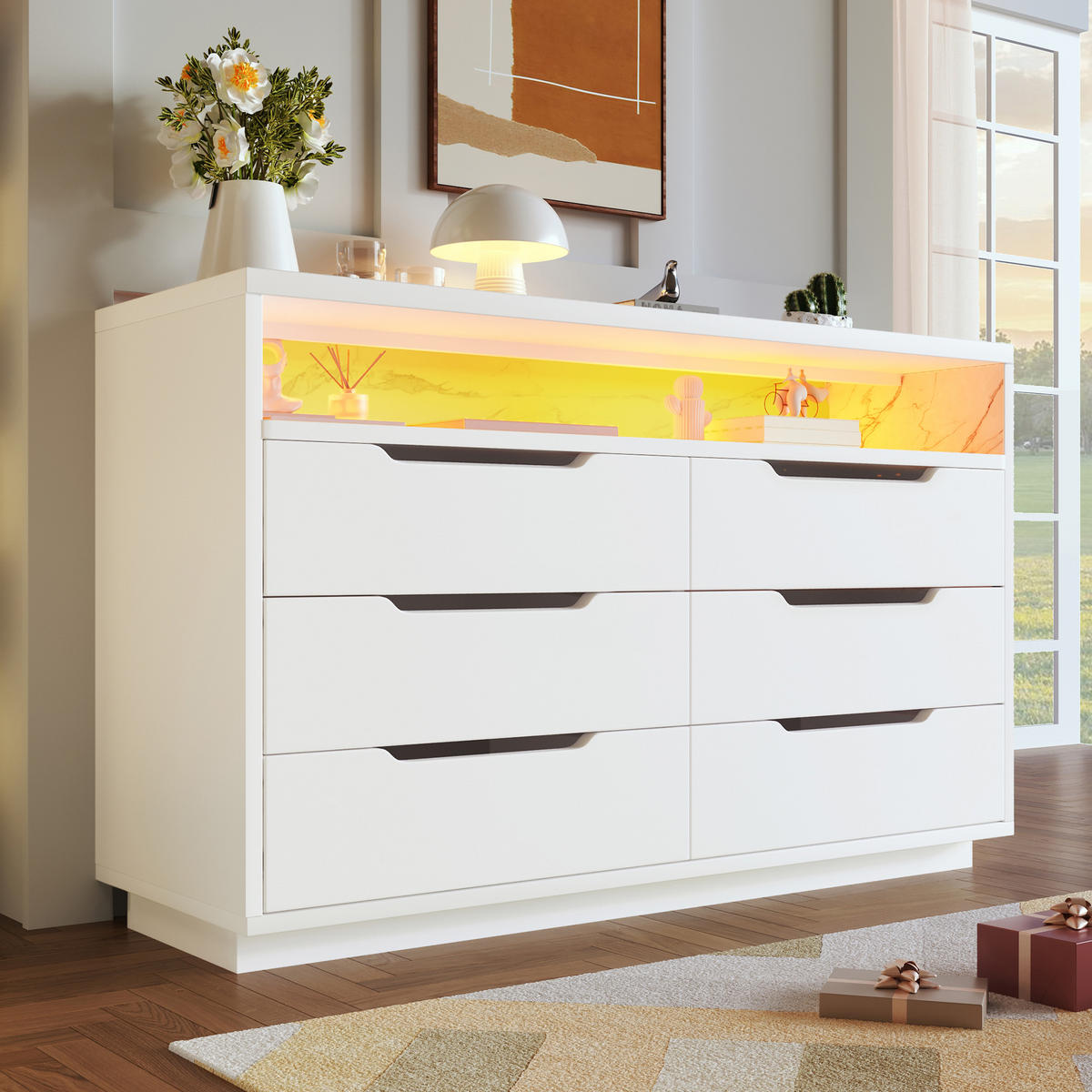 SIDEBOARD 120/40/85 cm Weiß aus Spanplatte mit LED - Weiß, Holzwerkstoff (120/85/40cm) - OKWISH