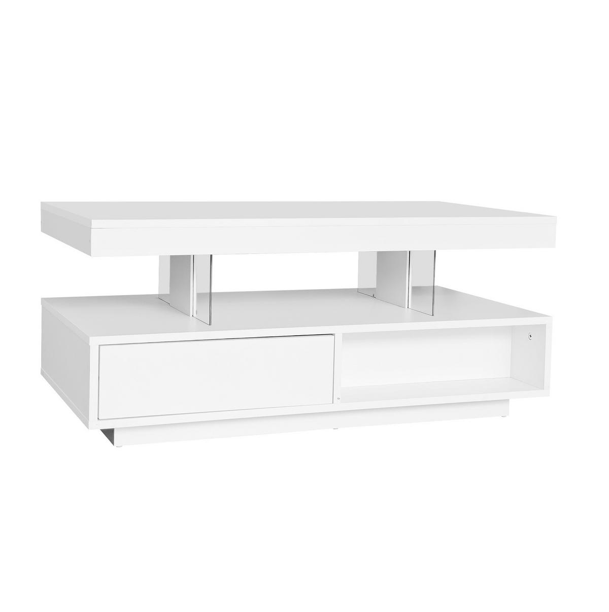 COUCHTISCH 95/50/42.5 cm Weiß aus Spanplatte mit Hochglanz-Oberfläche und Glaseinsätzen - Weiß, Holzwerkstoff (95/50/42.5cm) - OKMYHOME