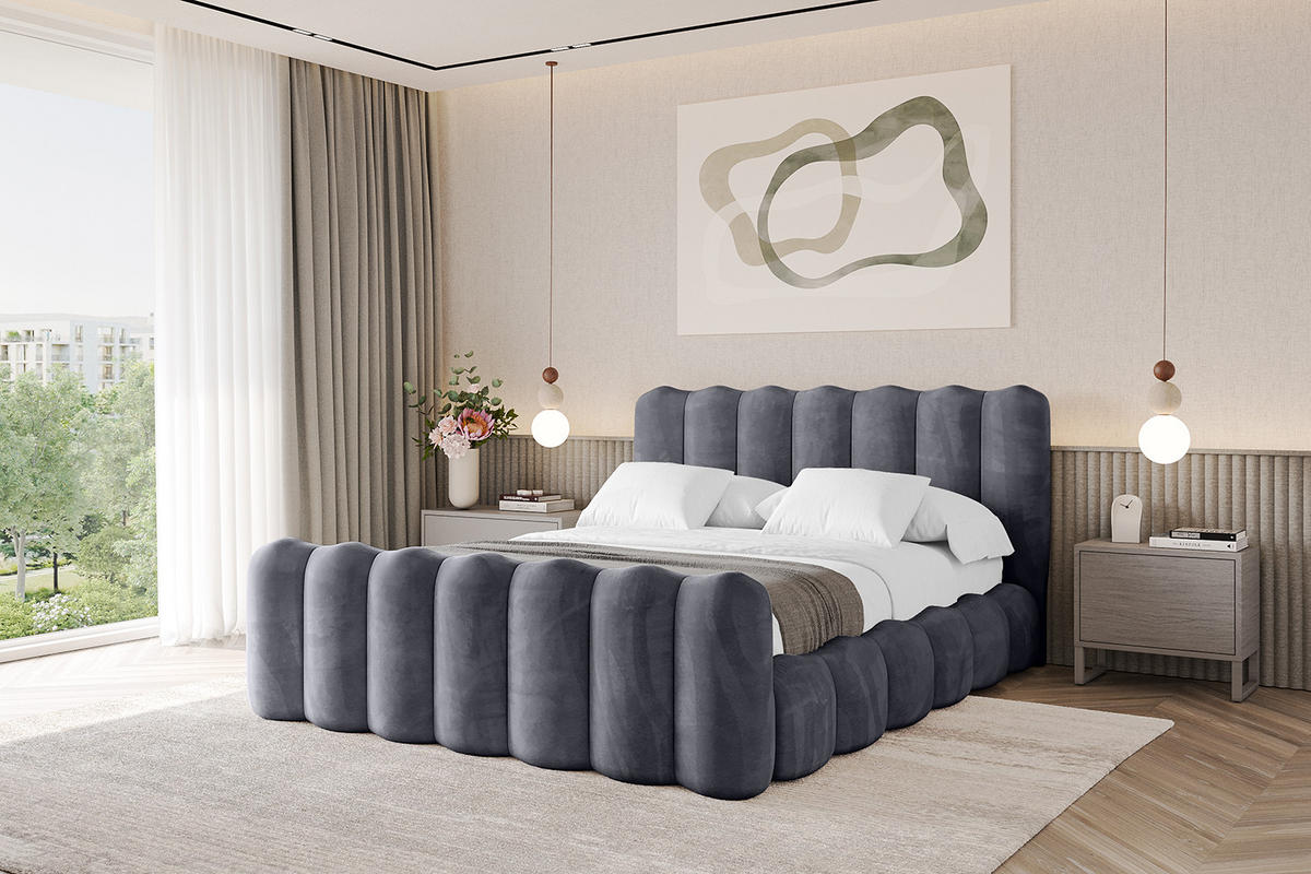 POLSTERBETT mit Bettkasten, Fußteil und Lattenrost, Boxbett ohne Matratze - SORA-Z 200x200 Dunkelgrau - Dunkelgrau, Holzwerkstoff/Textil (200/200cm) - ALTDECOR