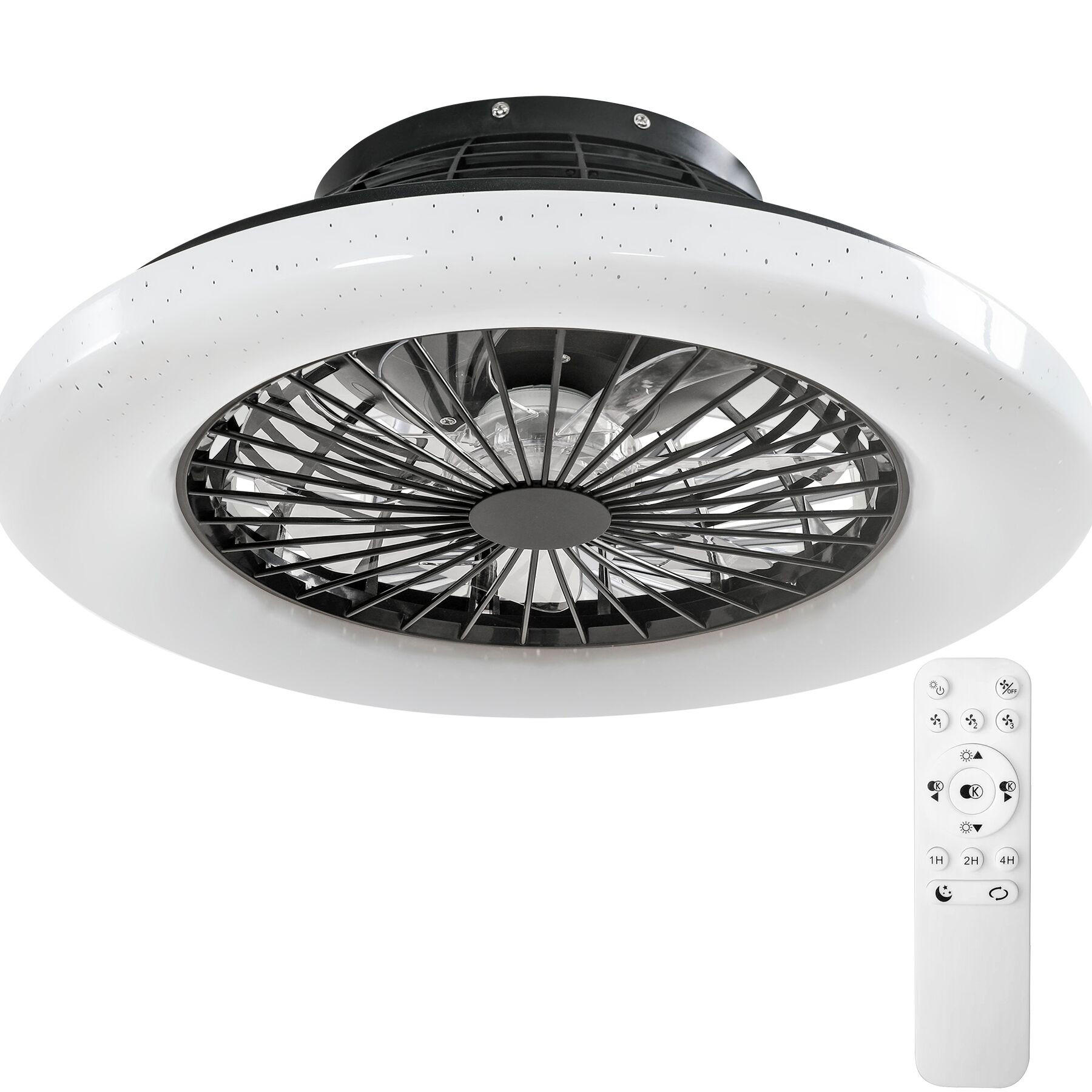 LED DECKENLEUCHTE MIT VENTILATOR Storm, Ø 50 cm, mit Fernbedienung, schwarz - Schwarz, Metall (50/50/17.5cm) - tectake